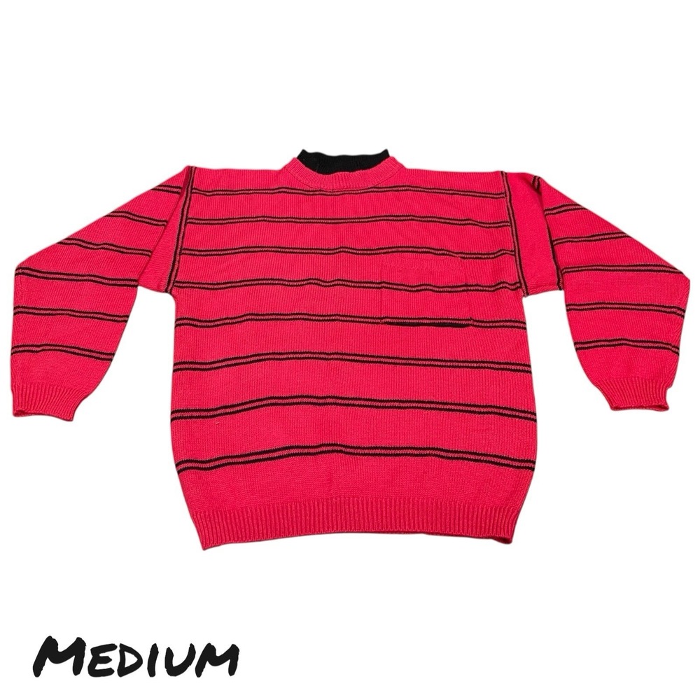 VTG 90s‎ Steppingstones Womens MEDIUM Sweater Pin Striped Black Knit Crewneck